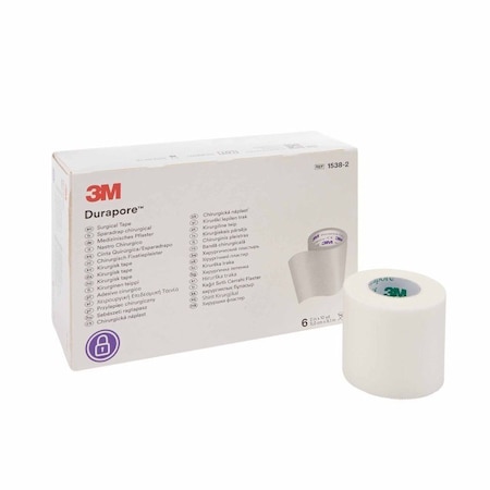3M Durapore Medical Tape, White, 2 Inch X 10 Yard, Silk-Like Cloth, NonSterile, 6PK 1538-2